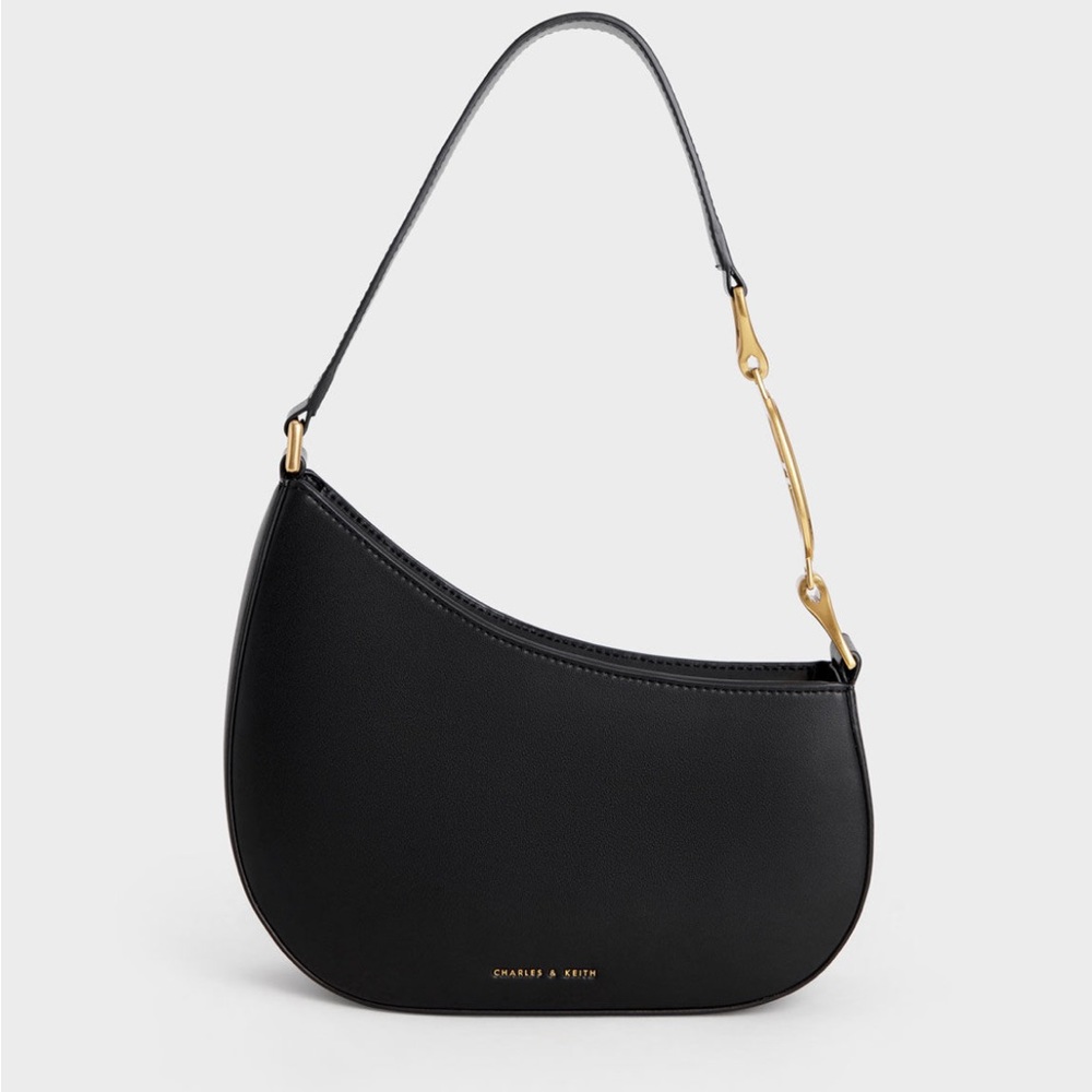 Charles & Keith Asymmetrical Shoulder bag - Black & Gold EUC